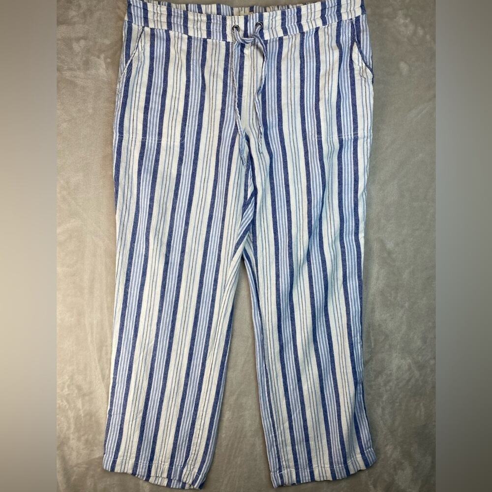 Per Se Woman’s Linen Pants Striped Elastic Waistband XL - Picture 1 of 7